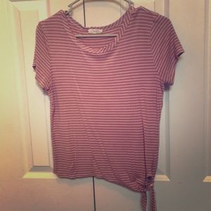 Pink striped, flowy t-shirt with side knot.